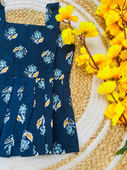 Navy Garden - Cotton Frock 0 to 6m